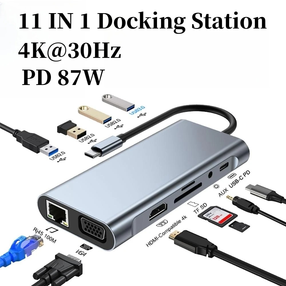 Docking Station Usb C - 4/7/8/11in1 Yerleştirme Hub'ı 4K USB genişletilmiş