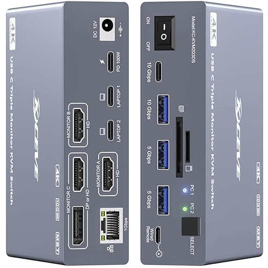 Docking Station Usb C - USB C KVM Anahtarlayıcı 3 Monitör